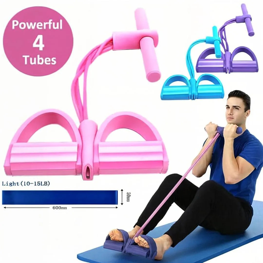 Home Gym Pull Rope Set 4 Tubes Adjustable Resistance