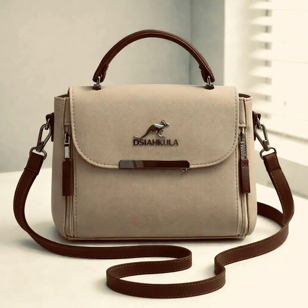 Beige Crossbody Bag for Girls with Leather Strap