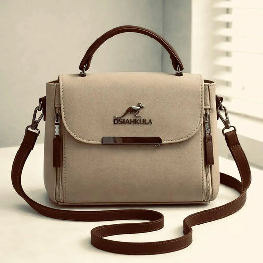 Beige Crossbody Bag for Girls with Leather Strap