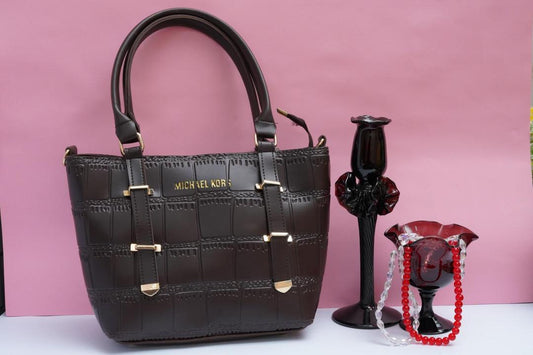 Brown PU Leather Tote Bag with Gold Hardware for Women