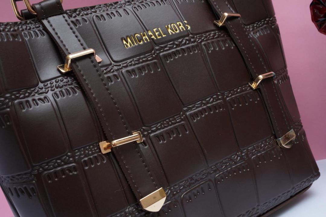 Brown PU Leather Tote Bag with Gold Hardware for Women