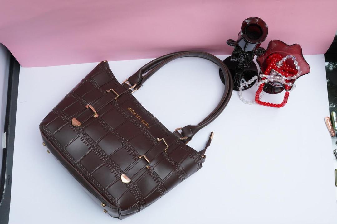 Brown PU Leather Tote Bag with Gold Hardware for Women
