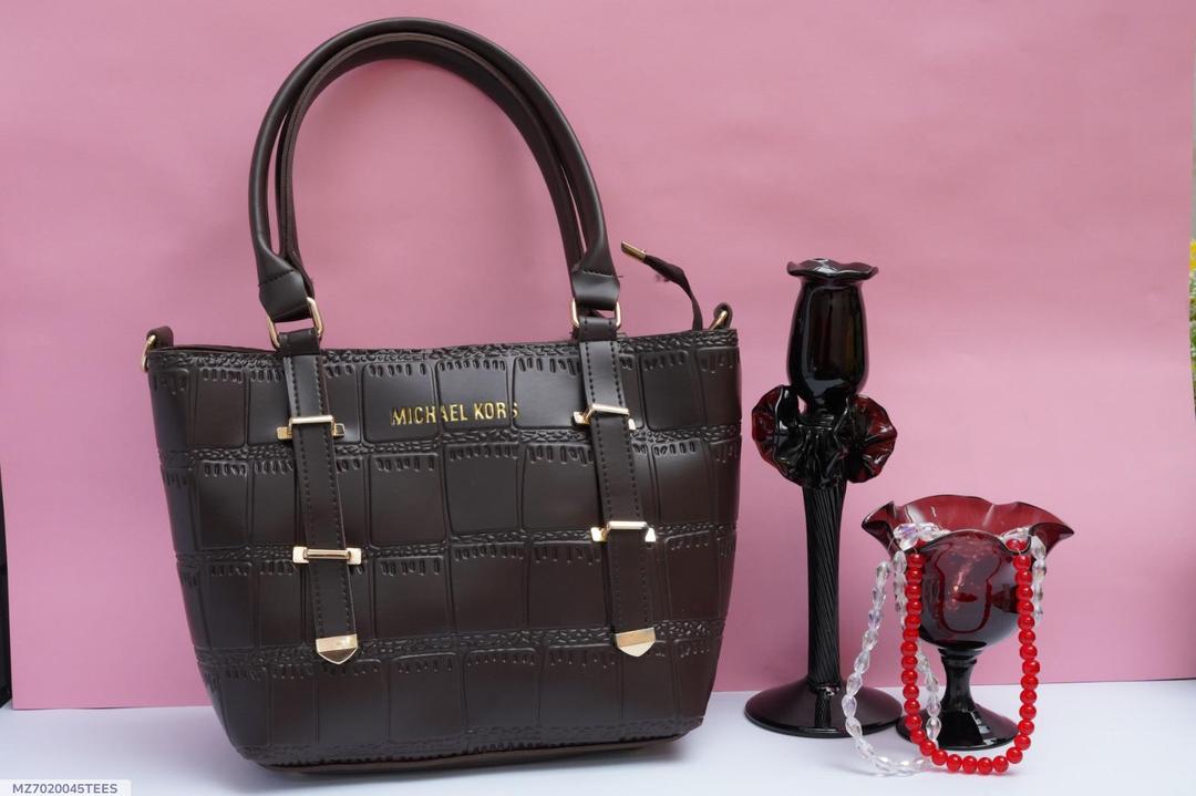 Brown PU Leather Tote Bag with Gold Hardware for Women