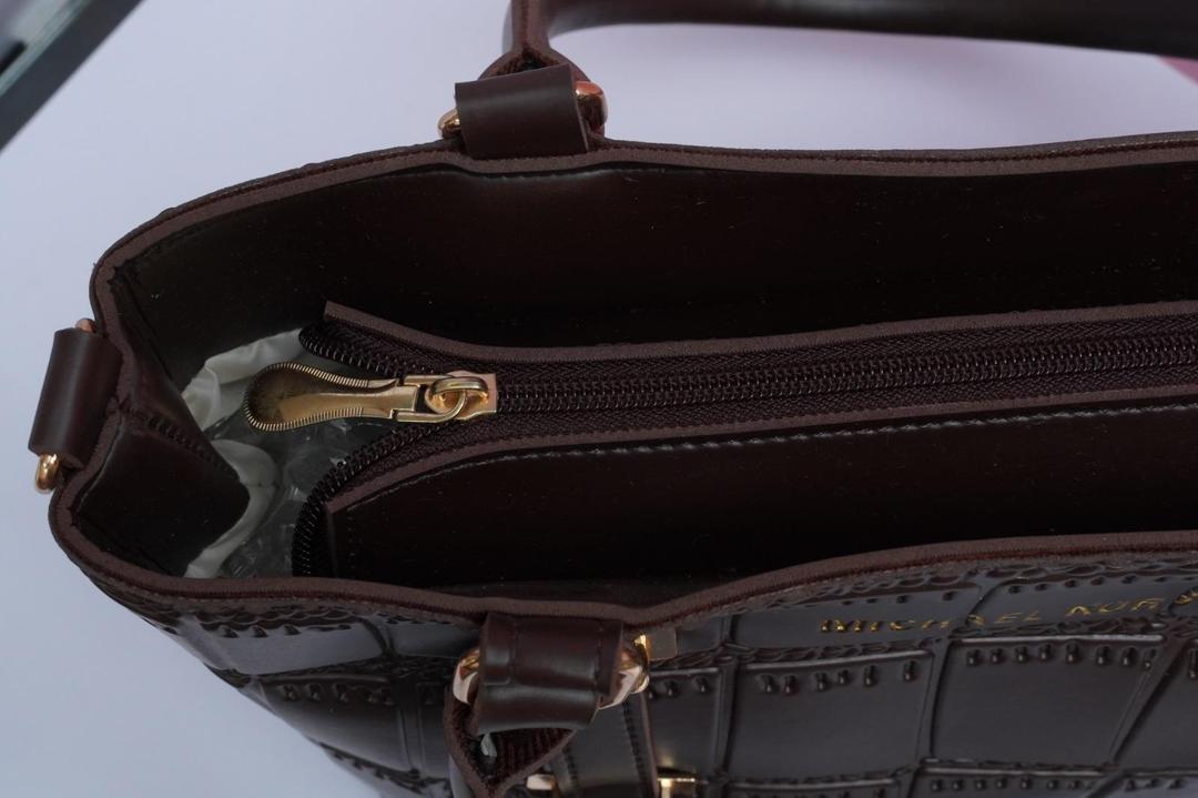 Brown PU Leather Tote Bag with Gold Hardware for Women