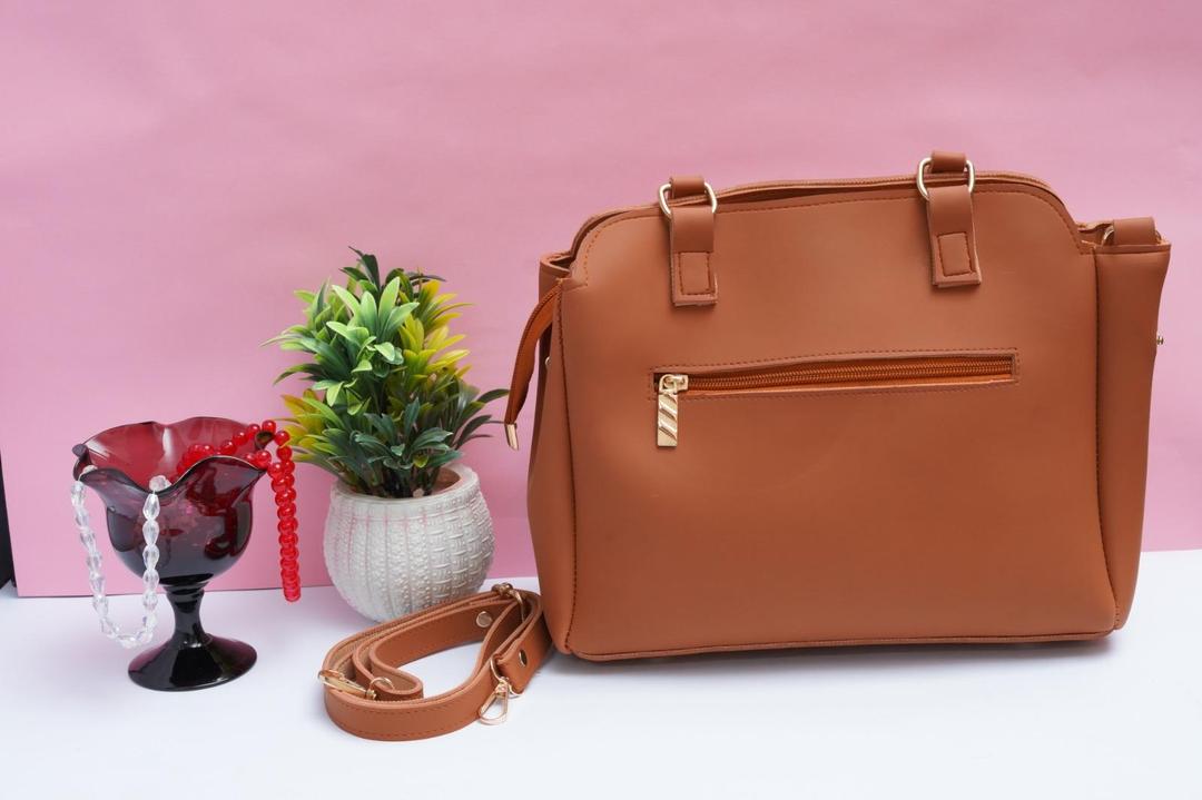 Brown PU Leather Shoulder Bag with Gold Hardware