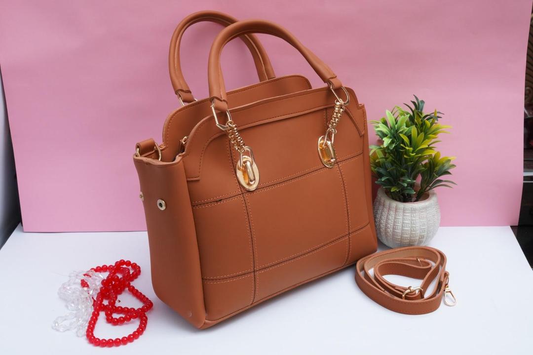 Brown PU Leather Shoulder Bag with Gold Hardware