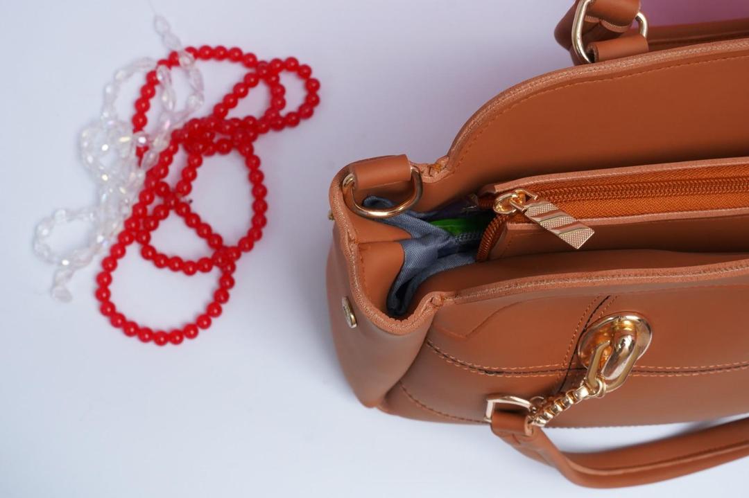Brown PU Leather Shoulder Bag with Gold Hardware