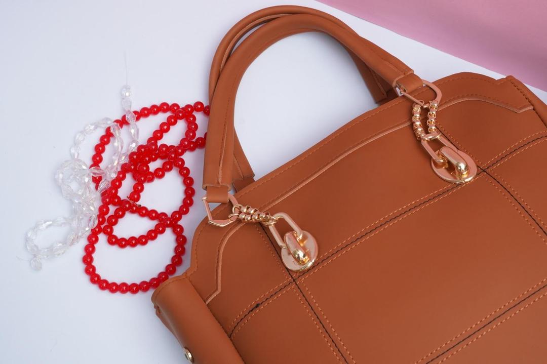 Brown PU Leather Shoulder Bag with Gold Hardware
