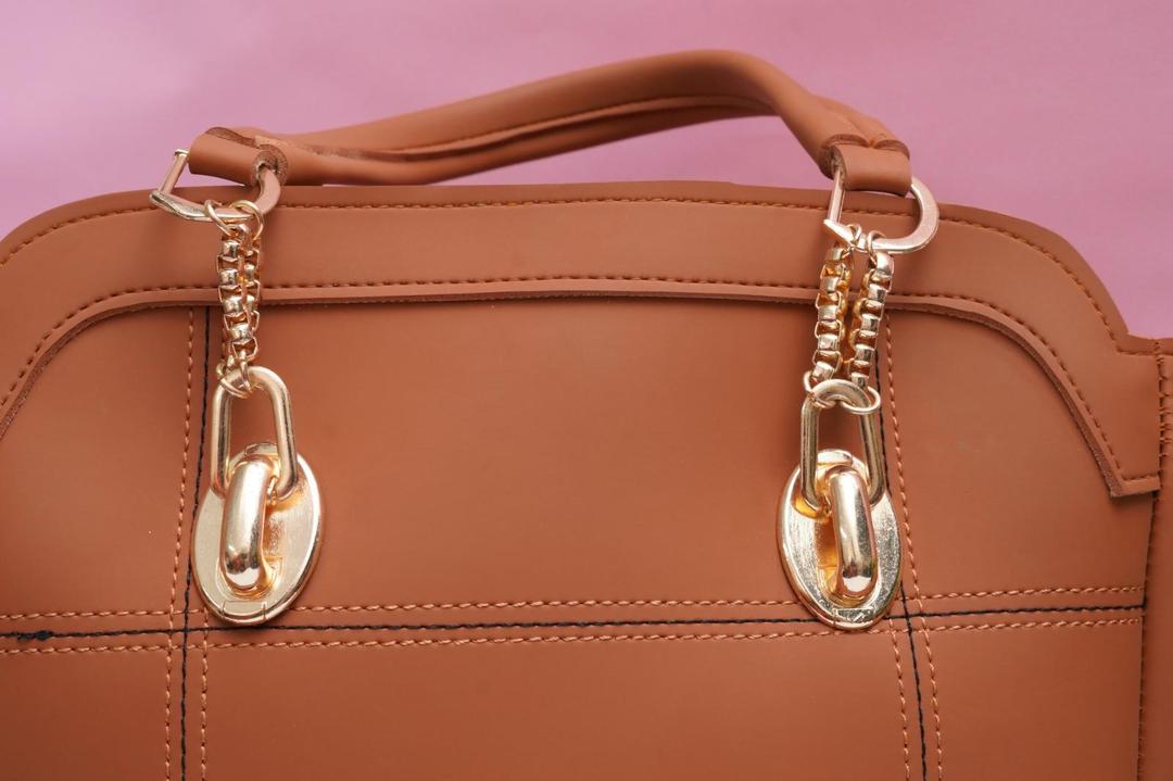 Brown PU Leather Shoulder Bag with Gold Hardware