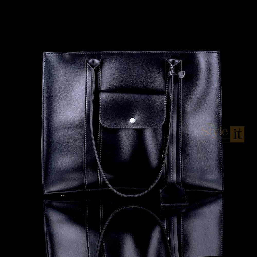 Black PU Leather Tote Bag Set for Women
