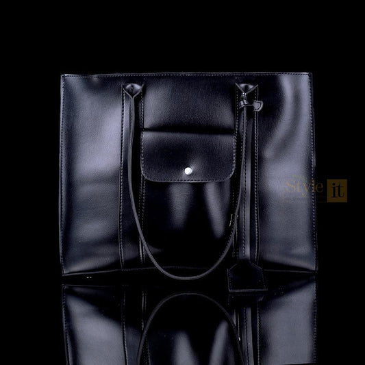 Black PU Leather Tote Bag Set for Women