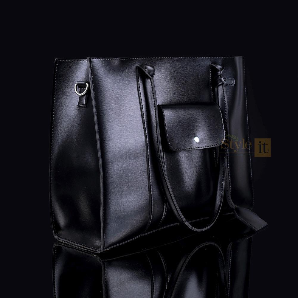 Black PU Leather Tote Bag Set for Women